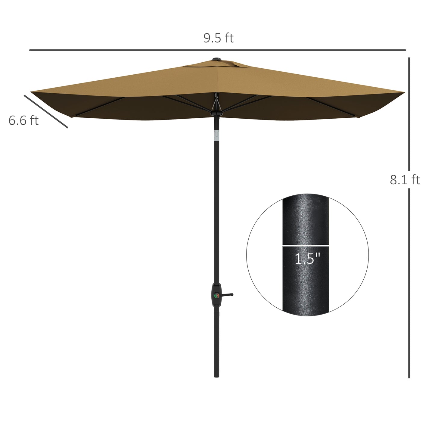 6.6' x 10' Rectangular Market Umbrella with Crank & Tilt - Coffee