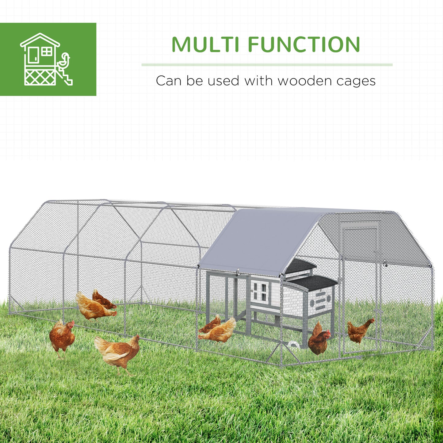 Large Metal Chicken Coop with Waterproof Cover - Walk-In Yard Fence, 1950x330x160mm
