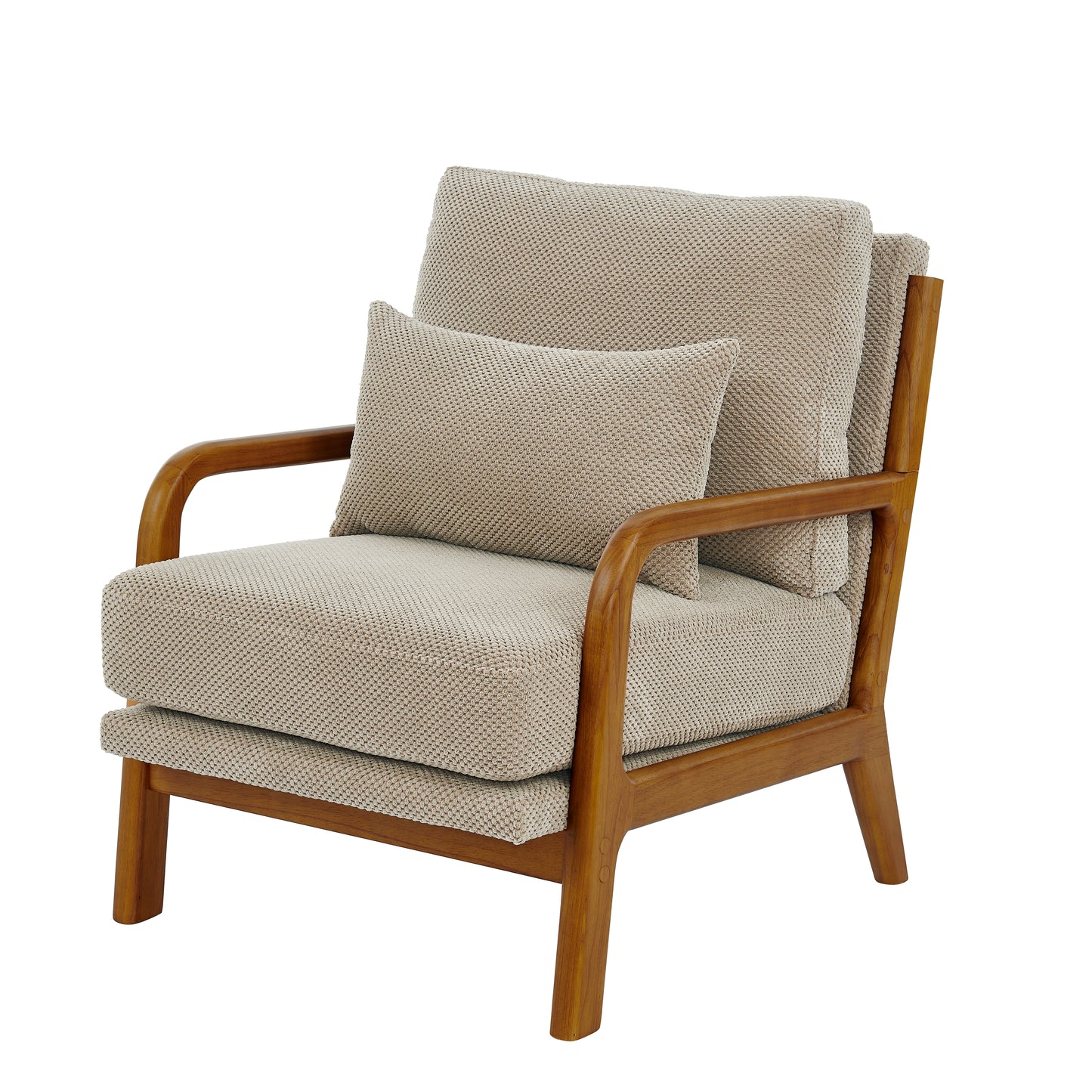 Mid-Century Modern Wooden Lounge Chair - Camel Upholstery