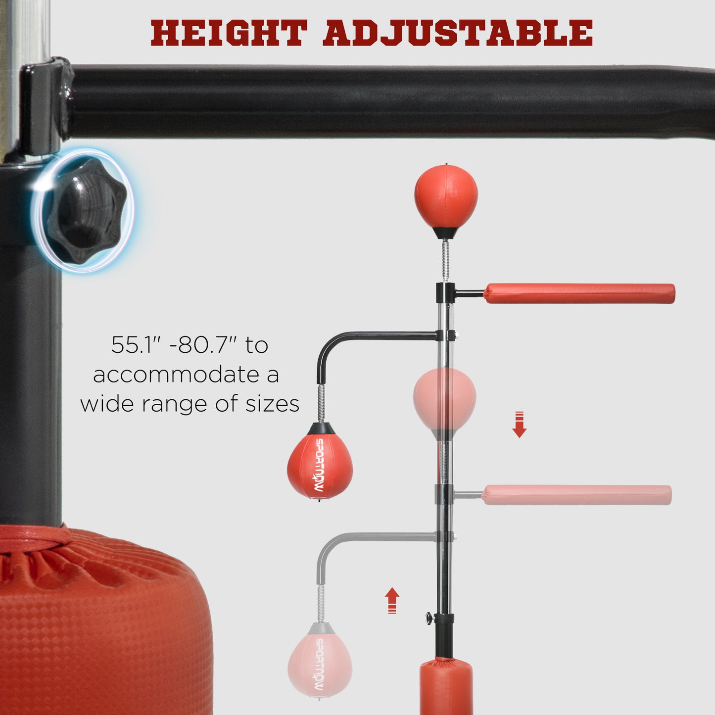 Adjustable Speed Bag Boxing Stand for Reflex Training - Red