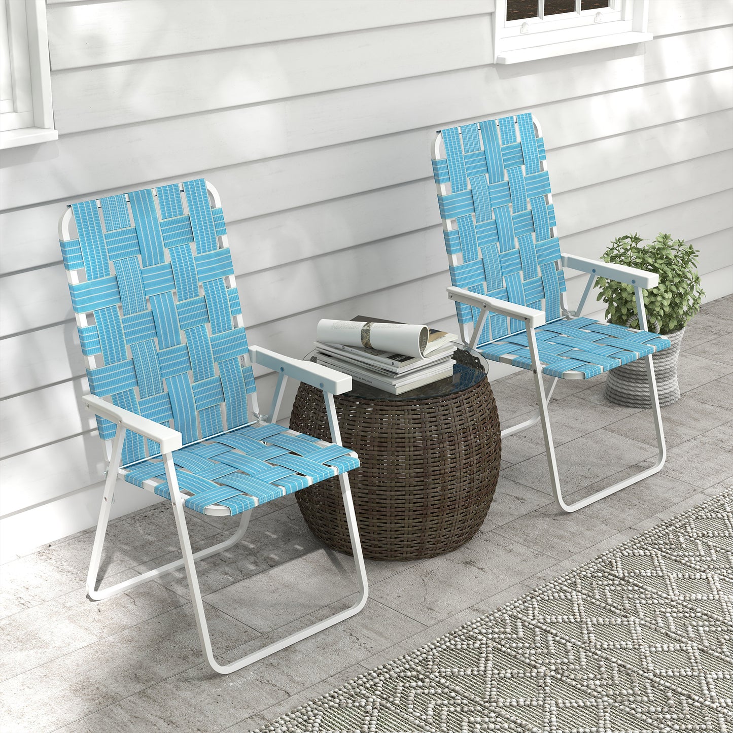 Set of 2 Blue Folding Camping Chairs with Armrests