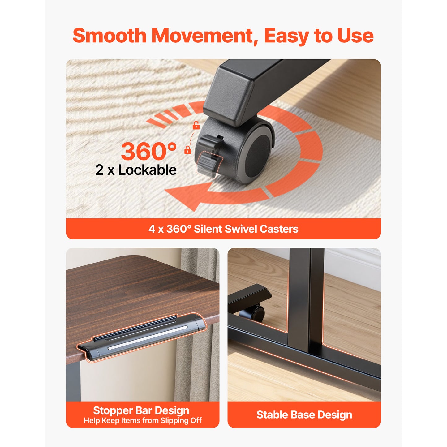Adjustable Standing Desk with Tilting Desktop - Mobile Sit-Stand Workstation