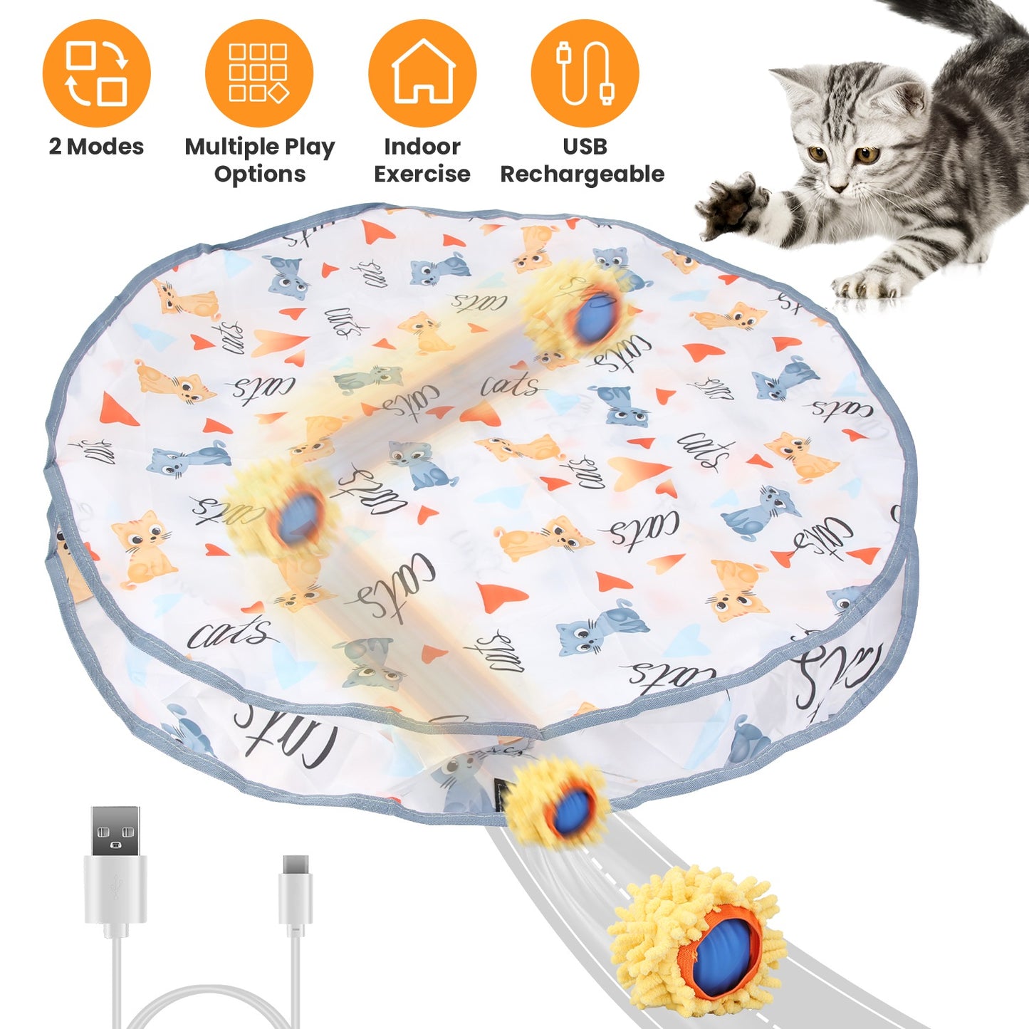 Interactive Cat Toy Ball with Rechargeable Motion Activation for Indoor Cats
