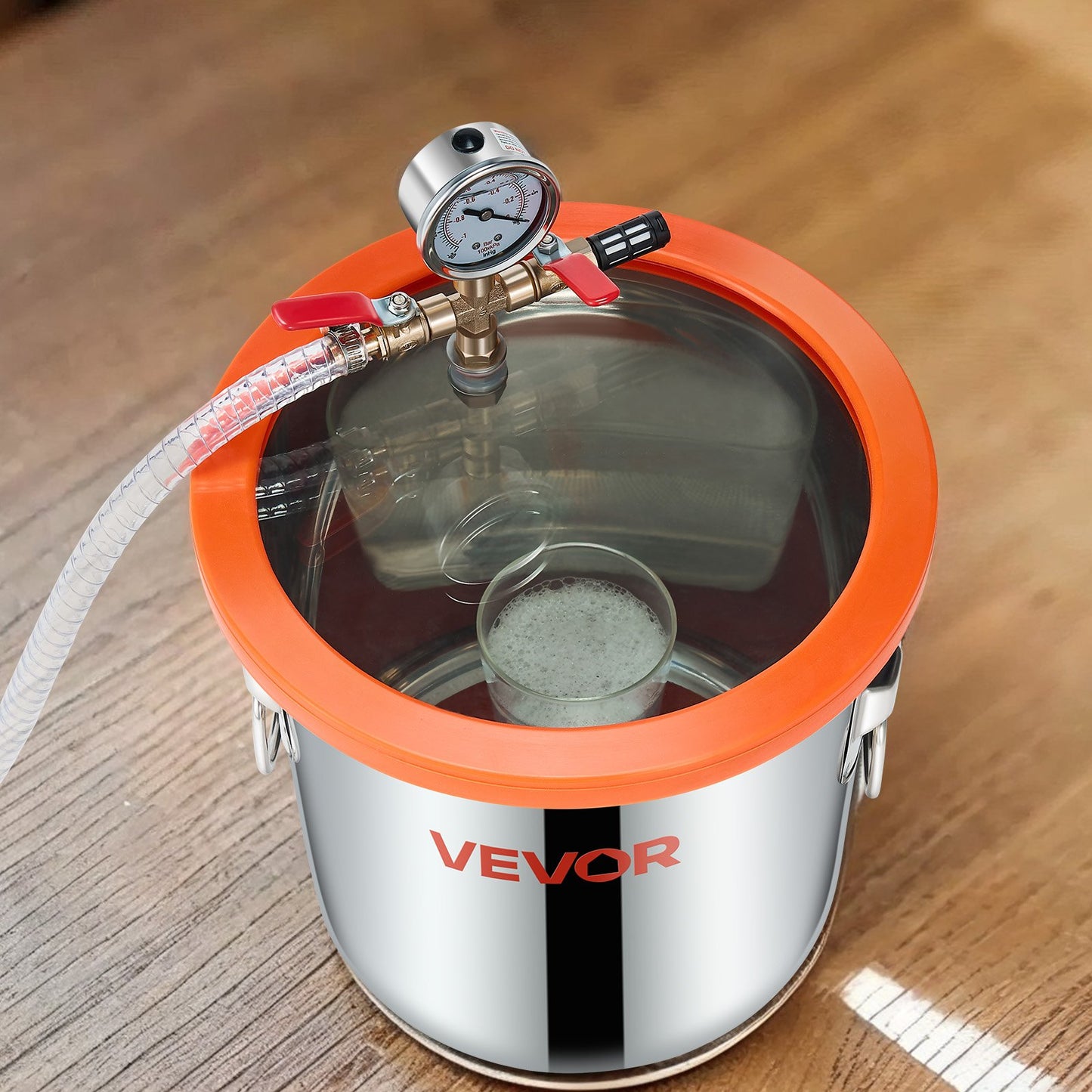 3.5 CFM Single Stage Vacuum Pump with 3-Gallon Stainless Steel Chamber Kit - Orange