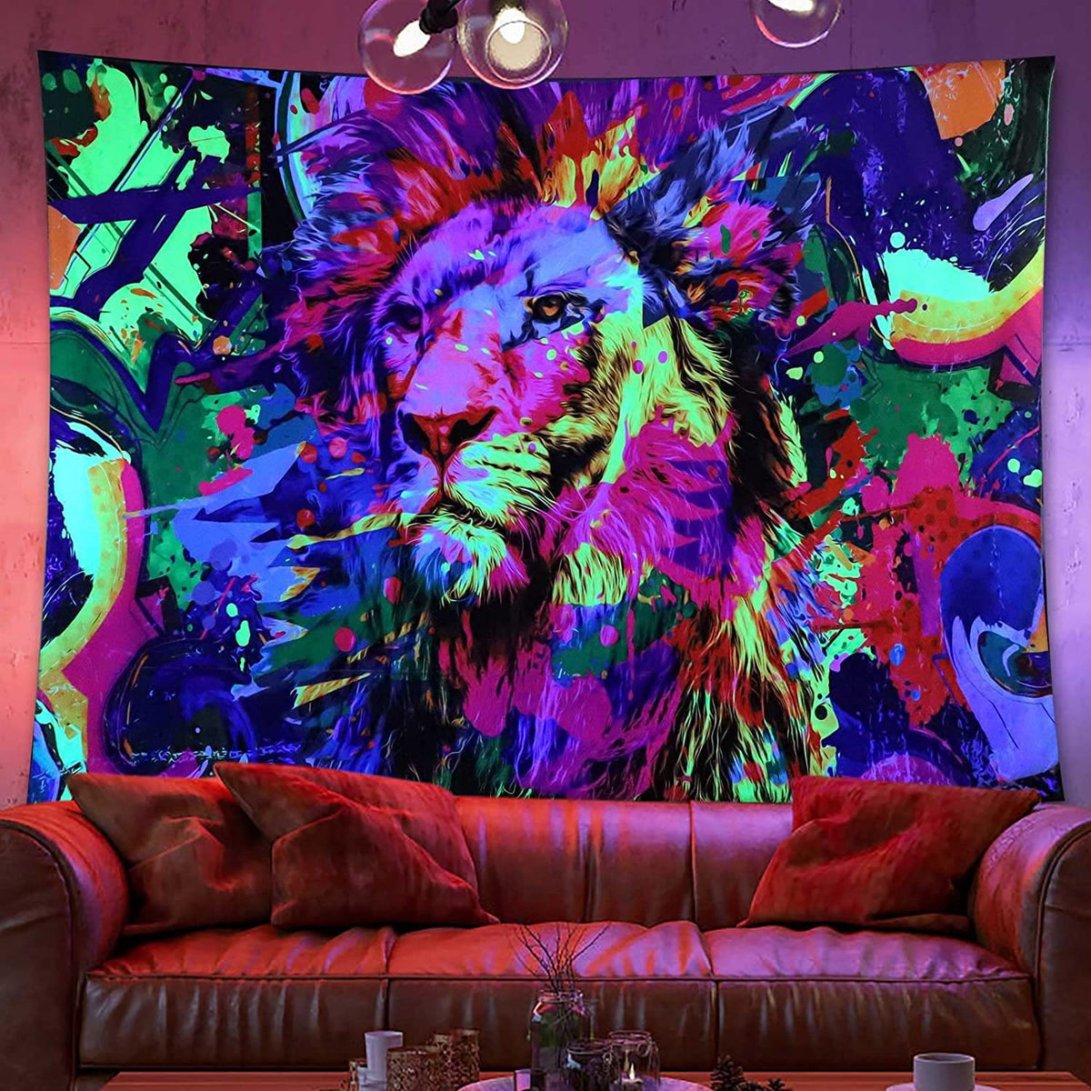 UV Fluorescent Tapestry Skull Flower Eye Design Modern Wall Art