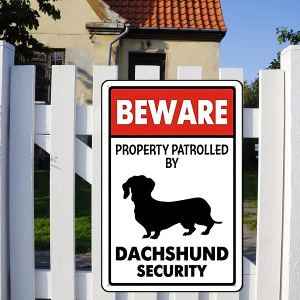 Beware of Dachshund Patrol Aluminum Sign - 12x8 Inches