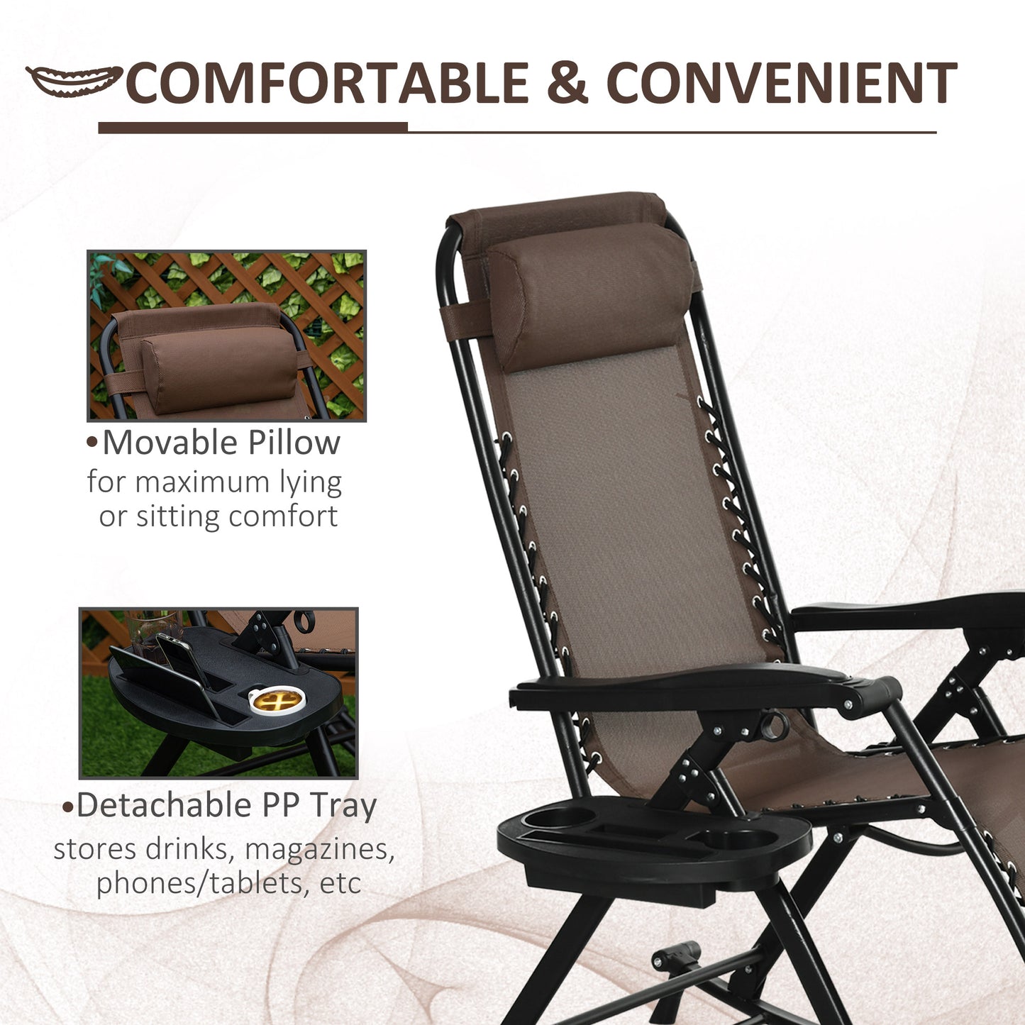 Zero Gravity Reclining Rocking Chair with Cup Holder - Brown