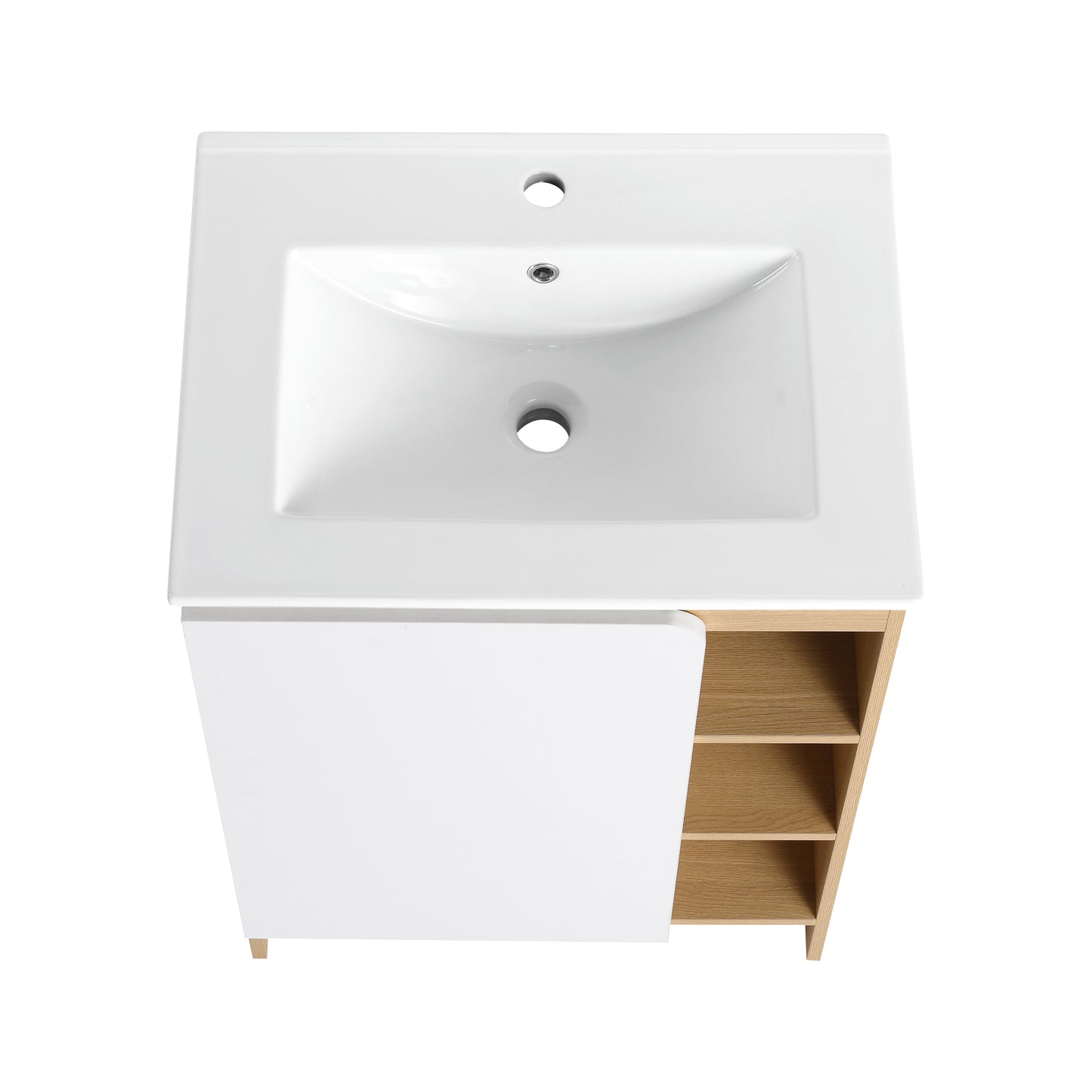 24" Light Oak Bathroom Vanity with Ceramic Sink & Open Shelves