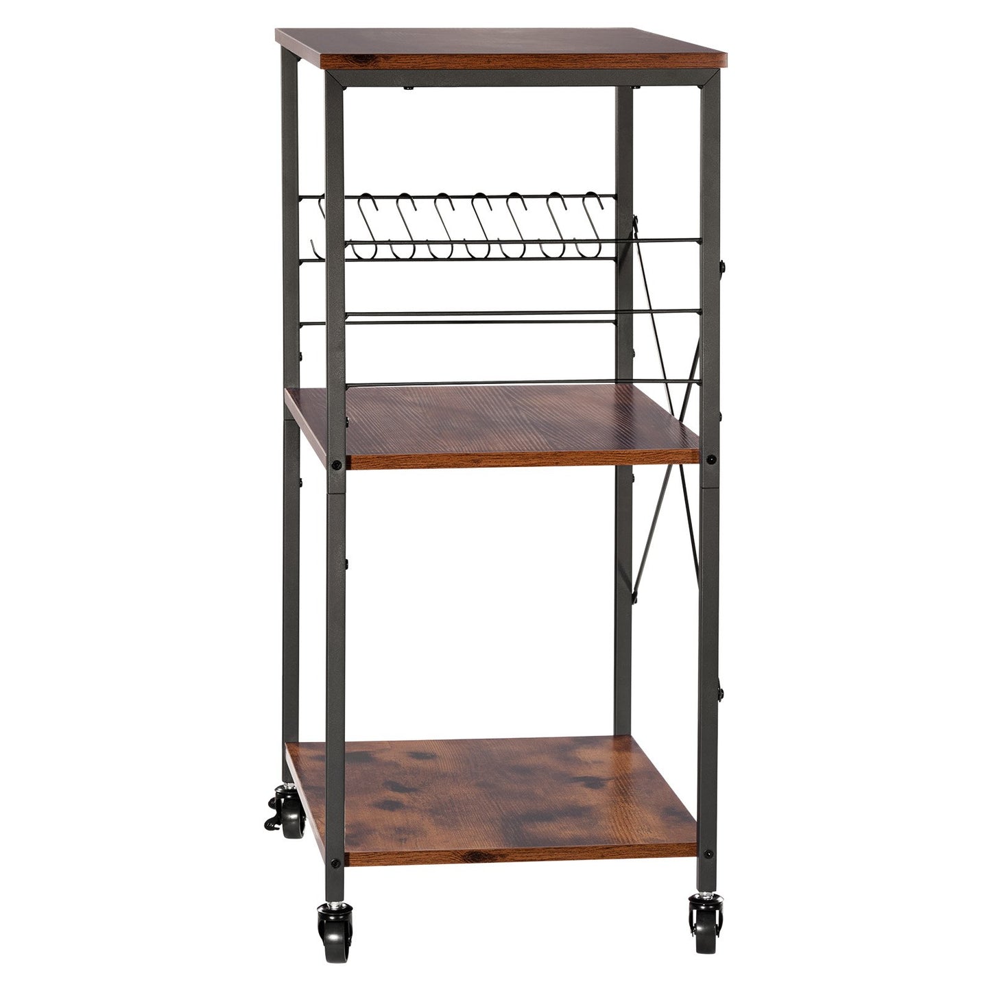 Heavy Duty Kitchen Utility Cart with 3 Tiers, Mobile Storage Trolley with Hooks