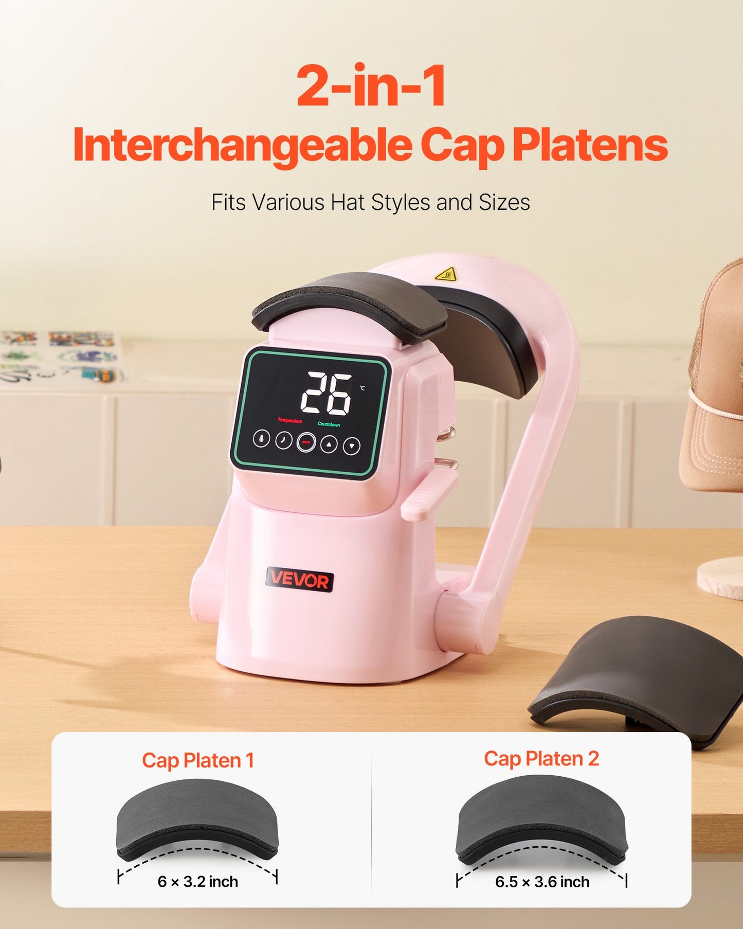 Automatic Hat Heat Press Machine for Caps and Hats with Interchangeable Platens