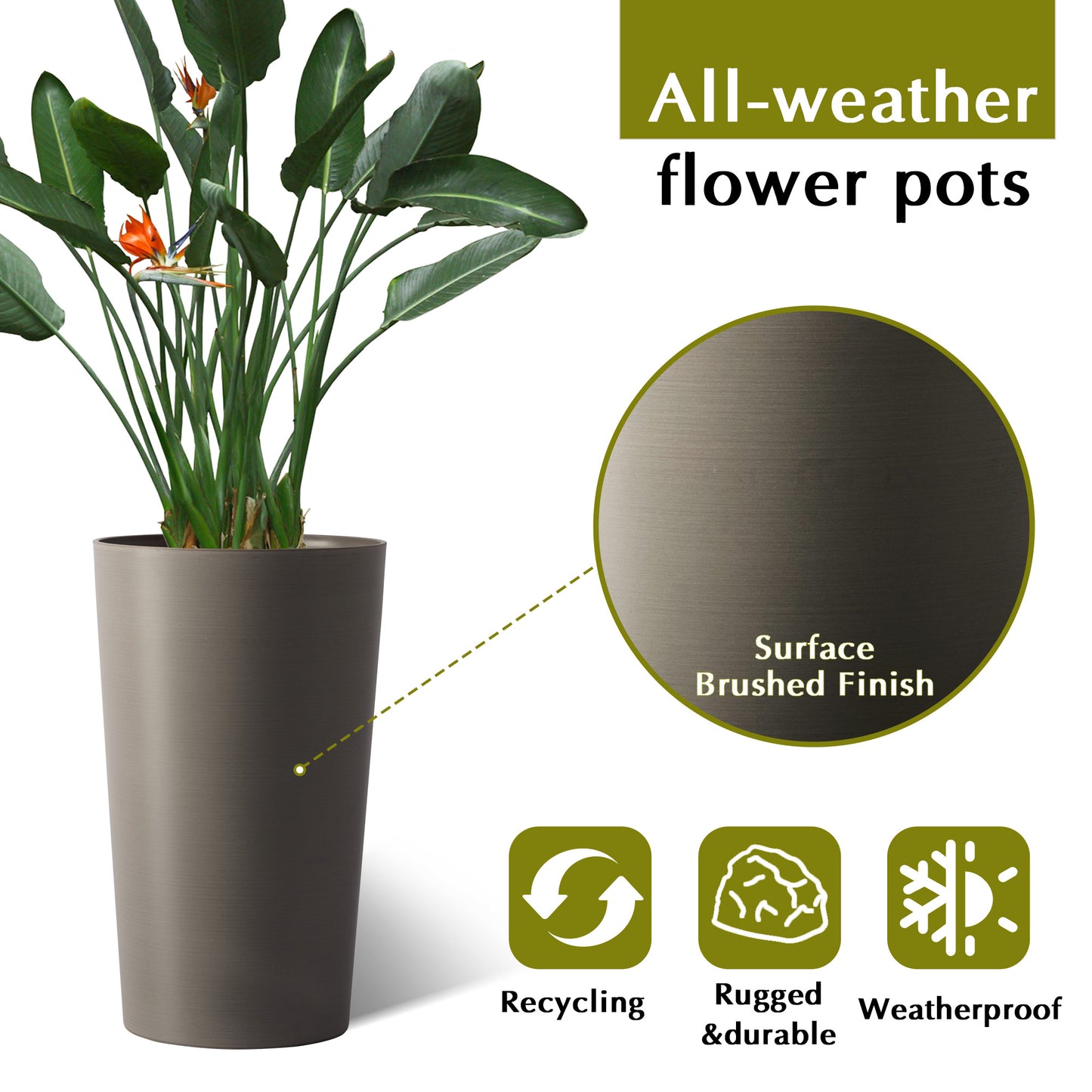 2 Pack Tall 21.7 In Planters For Outdoor Plants Modern Square Planter