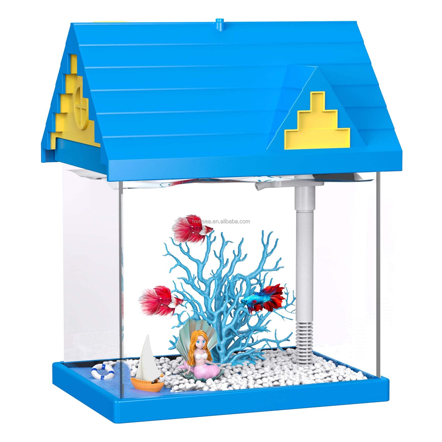 2-Gallon Acrylic Fish Tank with Filtration & Lighting - Suitable for Shrimp, Goldfish & More - Blue