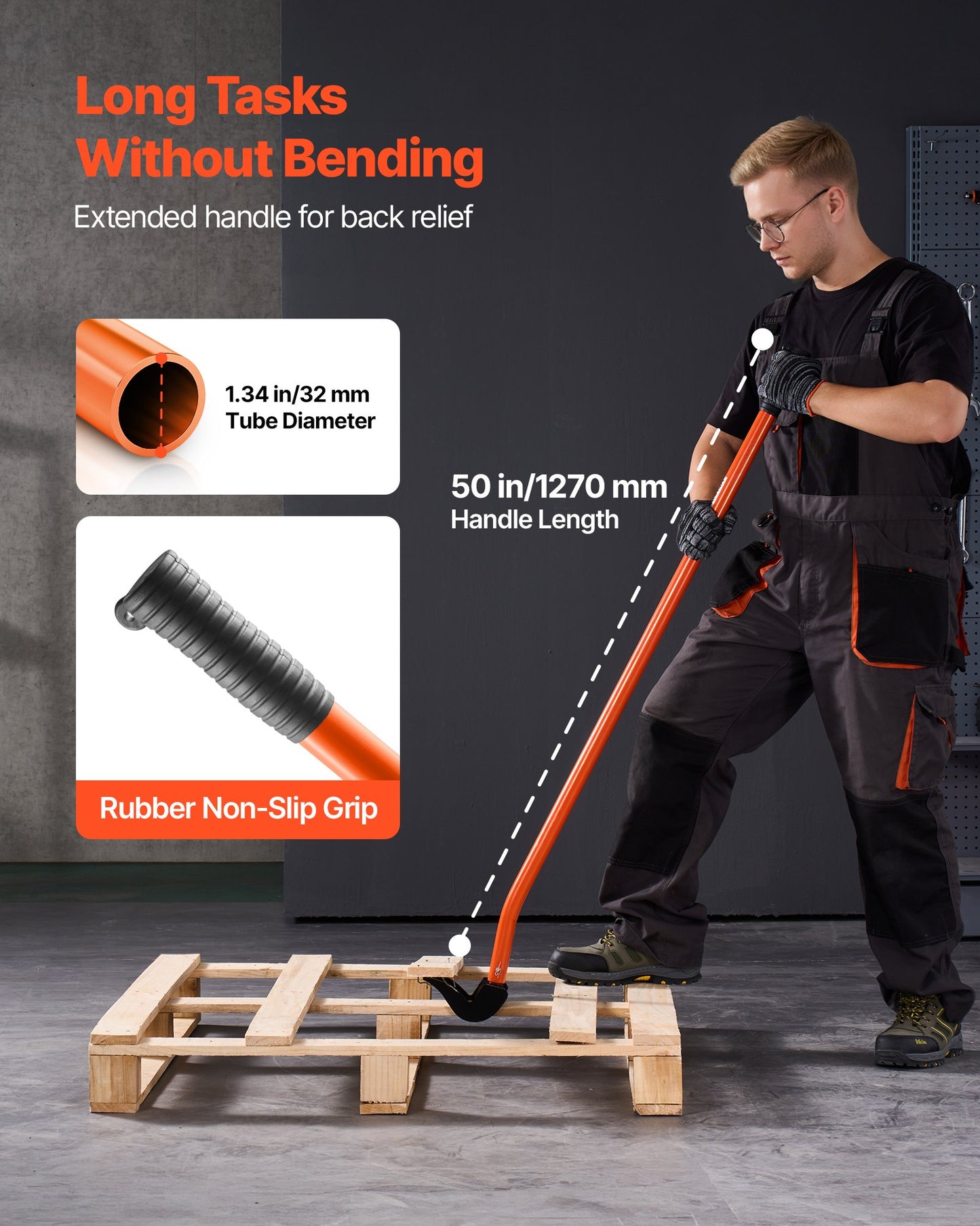 Heavy Duty Pallet Buster Tool 50 Inch Carbon Steel Pry Bar for Flooring & Demolition