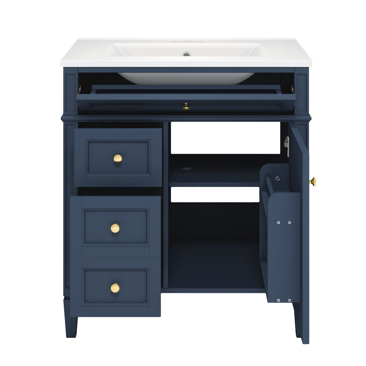 30'' Blue Bathroom Vanity with Ceramic Sink & Storage Drawers