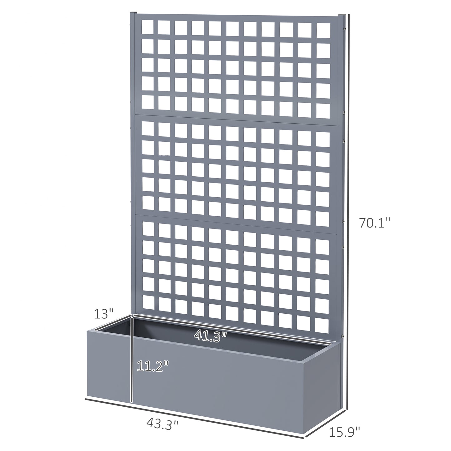 Galvanized Steel Raised Garden Bed with Trellis for Climbing Plants - 43x16x70 Inches, Gray