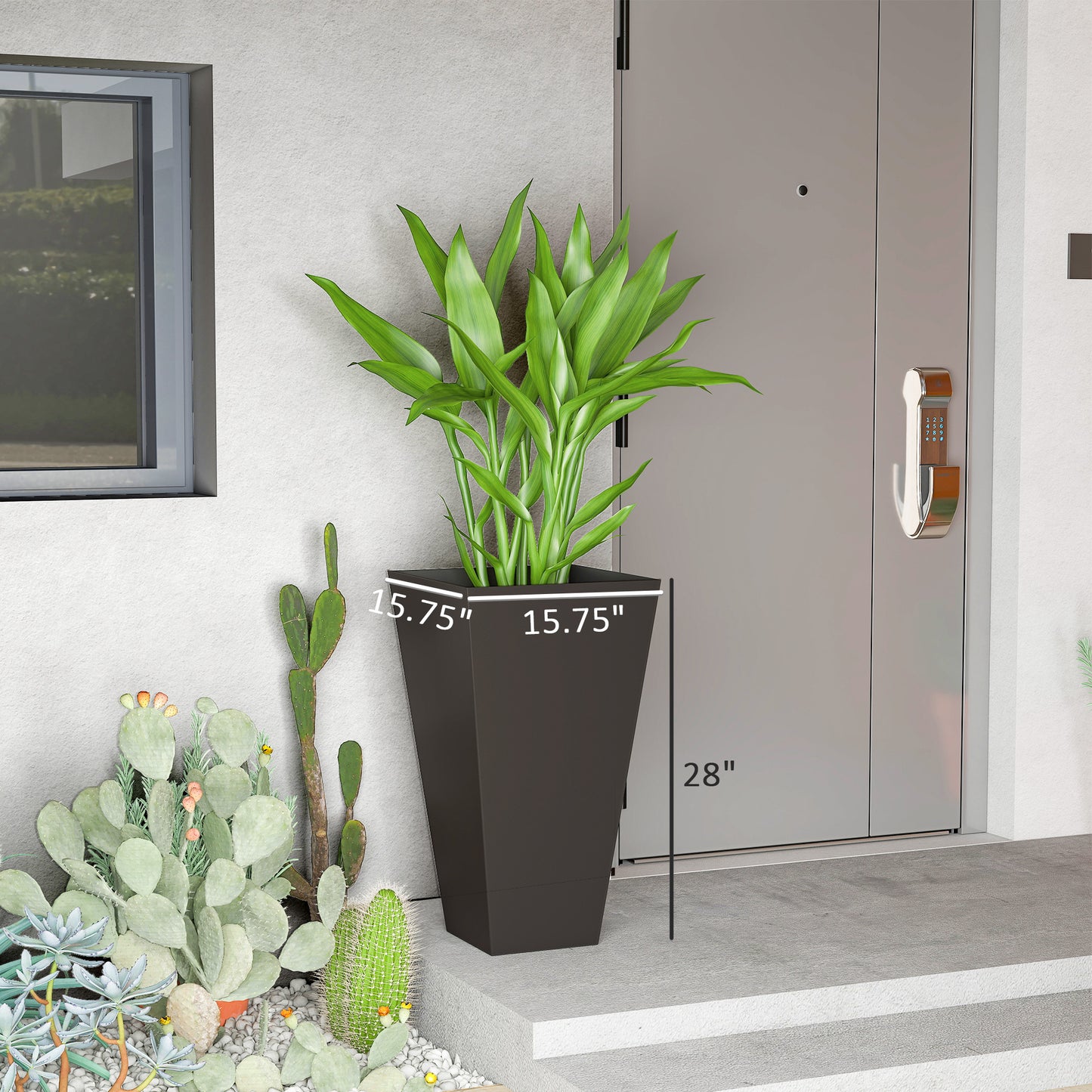 28ft Tall Plastic Garden Planters Set of 3 Square Outdoor Indoor Flower Pots - Brown
