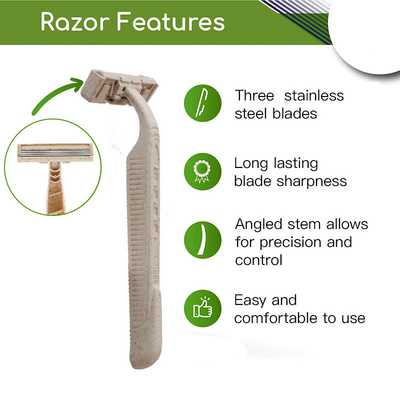 Disposable Manual Shaver 8-Pack - Eco-Friendly Wheat Straw