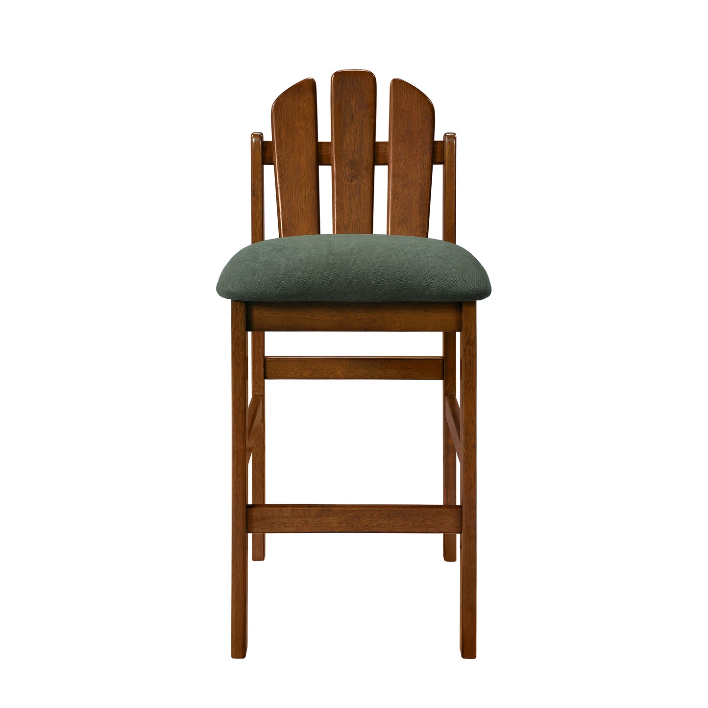 Mid-Century Rubber Wood Upholstered Counter Stools - Set of 2, Green
