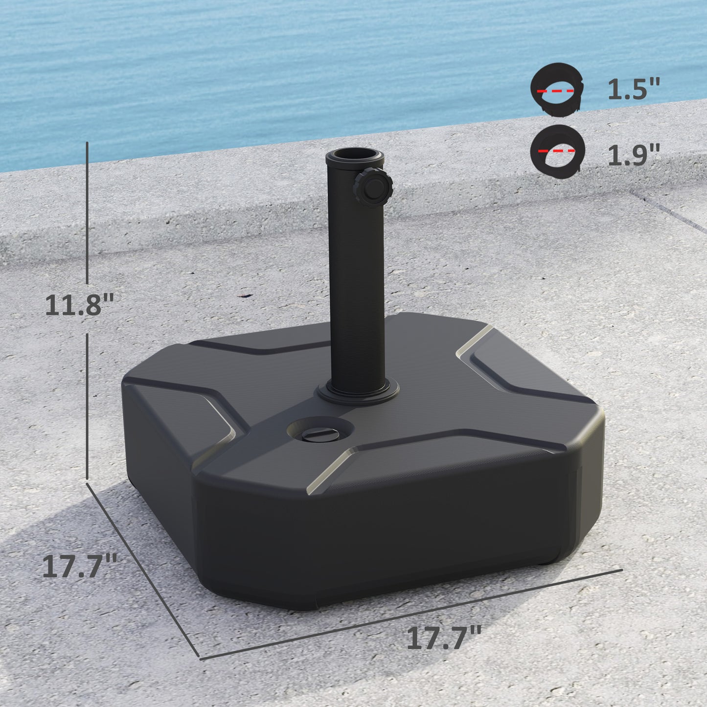 Heavy Duty Patio Umbrella Base Stand - Black, 55 lbs Filled