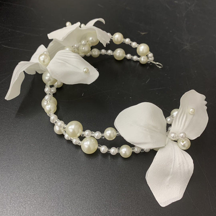 White Flower Beaded Hair Hoop