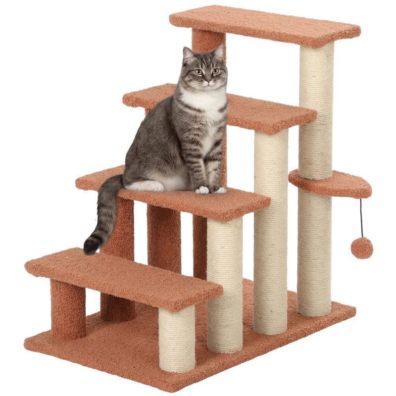 Cat Steps with Scratching Posts for High Beds and Sofas - Brown, 3-Step Cat Tree