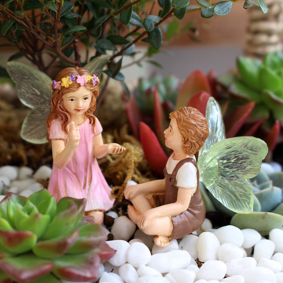 Decorative Elf Fairy Plant Set - Two Resin Potted Garden Ornaments