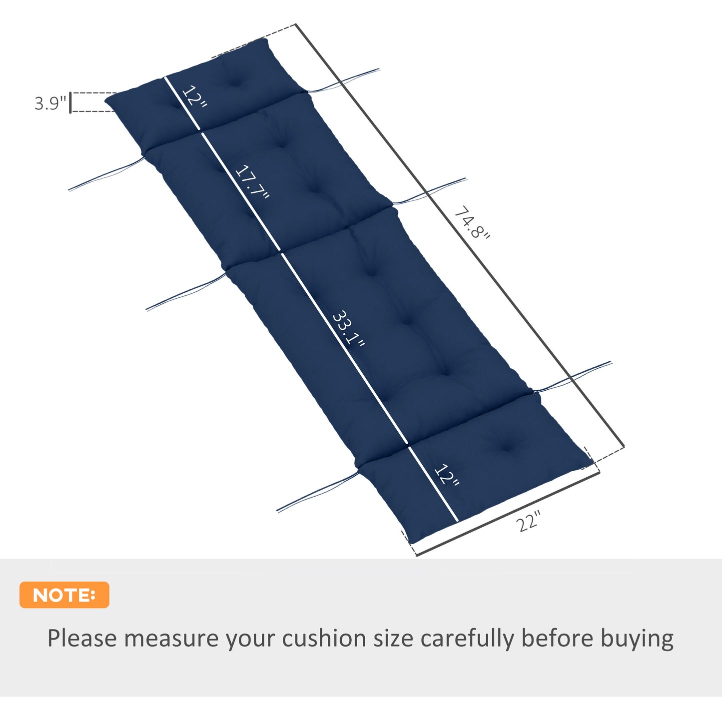 Outdoor Chaise Lounge Cushion - Navy Blue, 74.8" x 22" x 4"