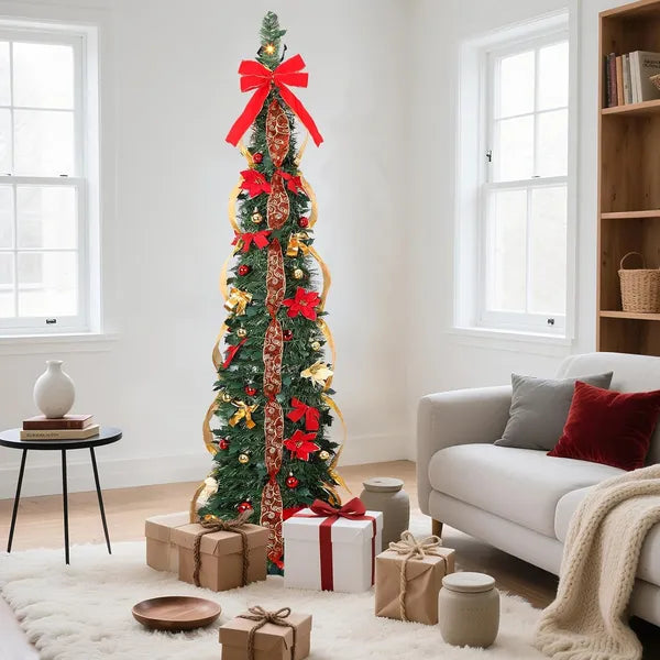 6ft Prelit Slim Artificial Christmas Tree with Remote Control - Green