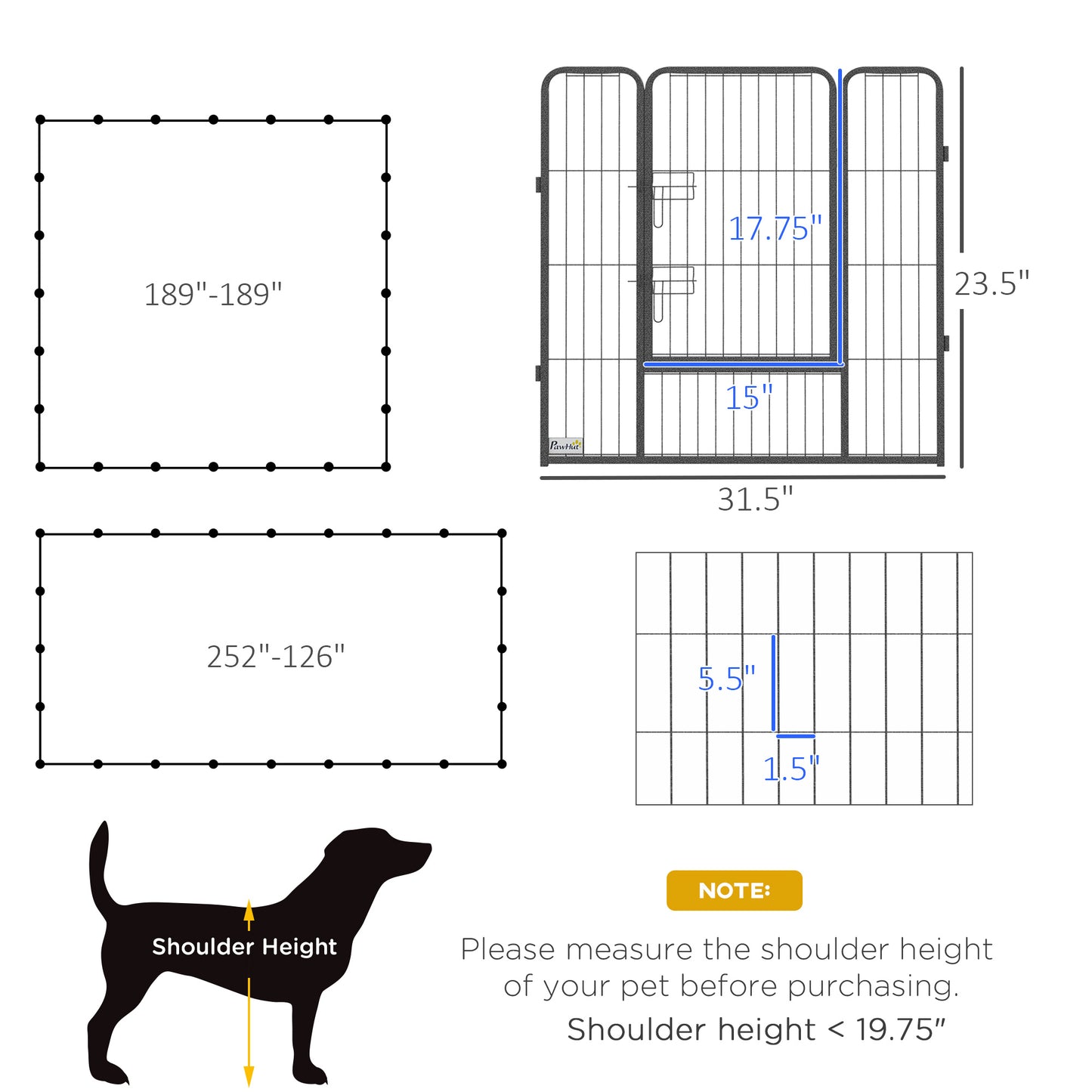 24-Panel Dog Playpen with Lockable Doors for Small and Medium Dogs - Gray, 15.7 x 15.7 x 2.6 ft