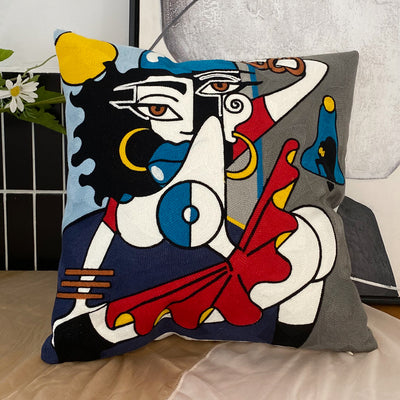 Decorative Embroidered Cushion Cover Abstract Picasso Style 45x45 cm