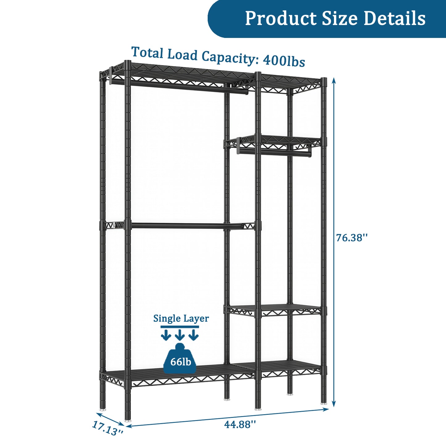 Heavy Duty Clothes Rack, Freestanding Closet Organizer, Portable