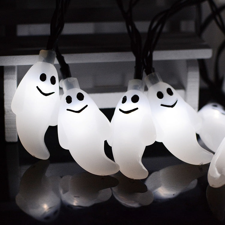 Solar-Powered Ghost String Lights for Halloween & Holiday Decor - 30 LEDs