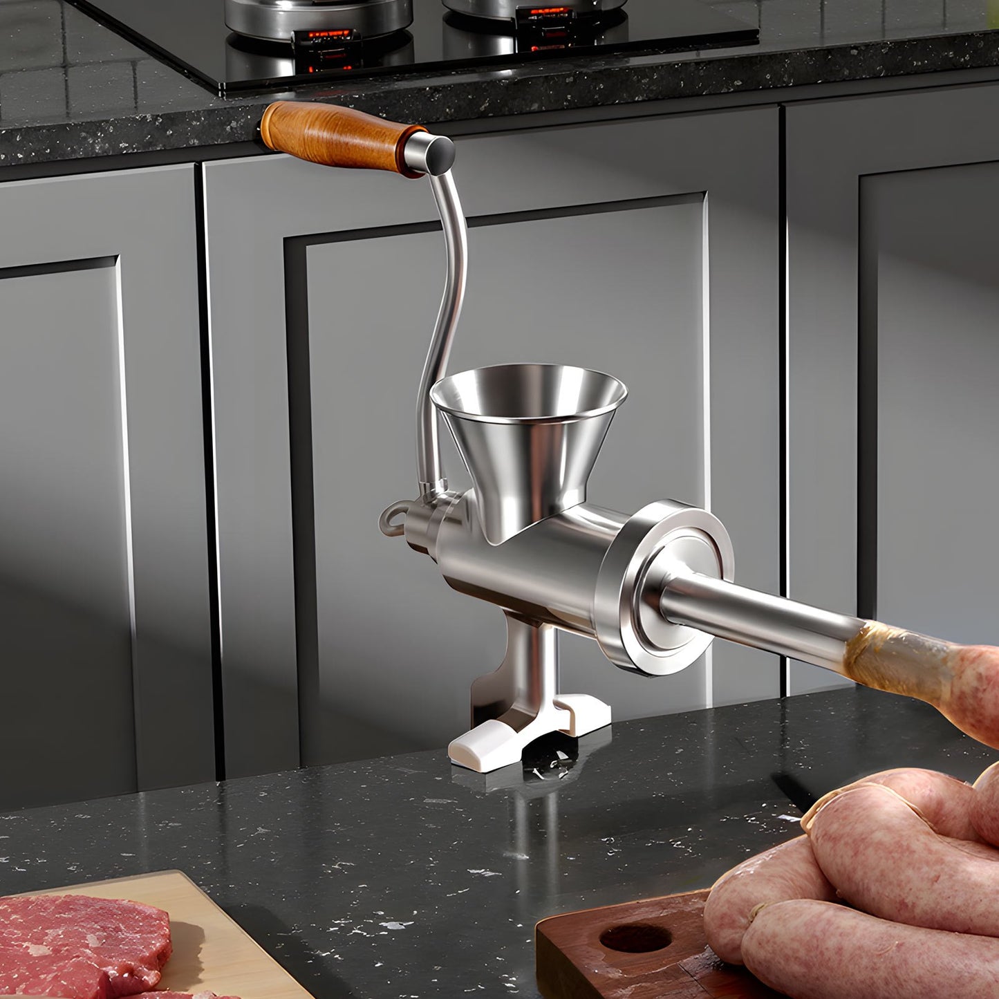 Manual Meat Grinder with Sausage Stuffer - 304 Stainless Steel