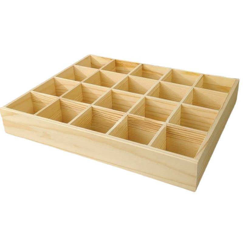 Wooden Storage Box with 20 Compartments - Checkered Grid Home Organizer