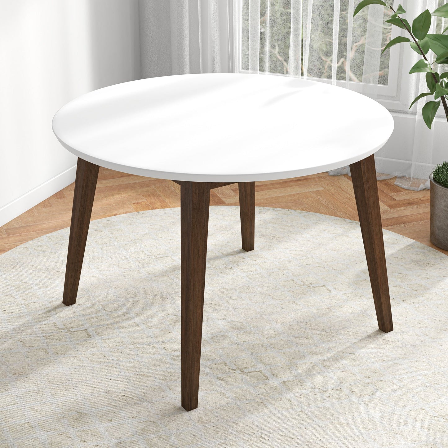 Alina Contemporary Dining Table With Smooth White Finish And Solid