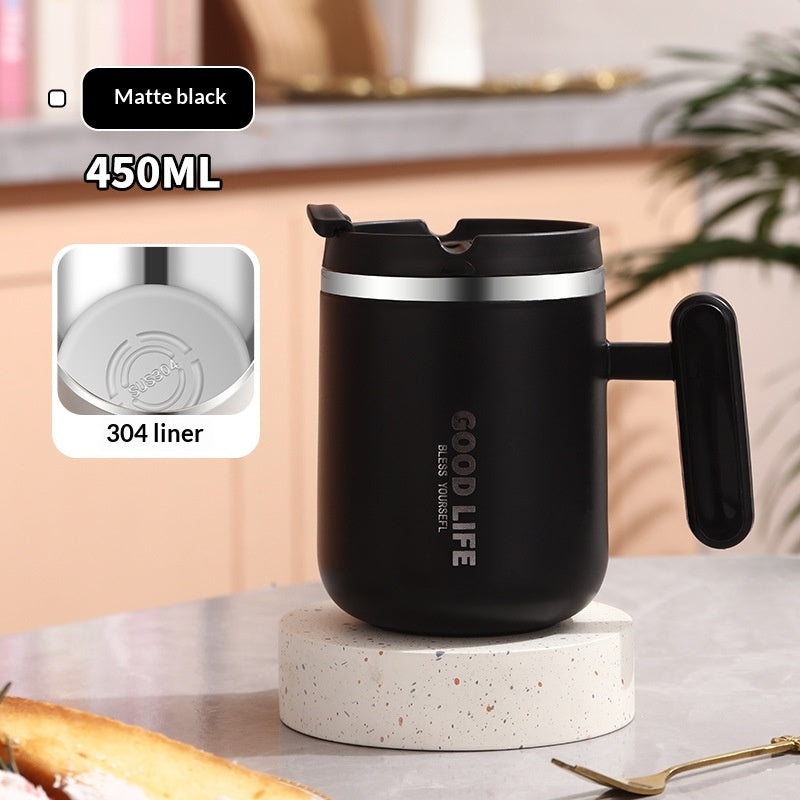 Double-Layer Insulated Thermal Coffee Mug with Lid - 450ml