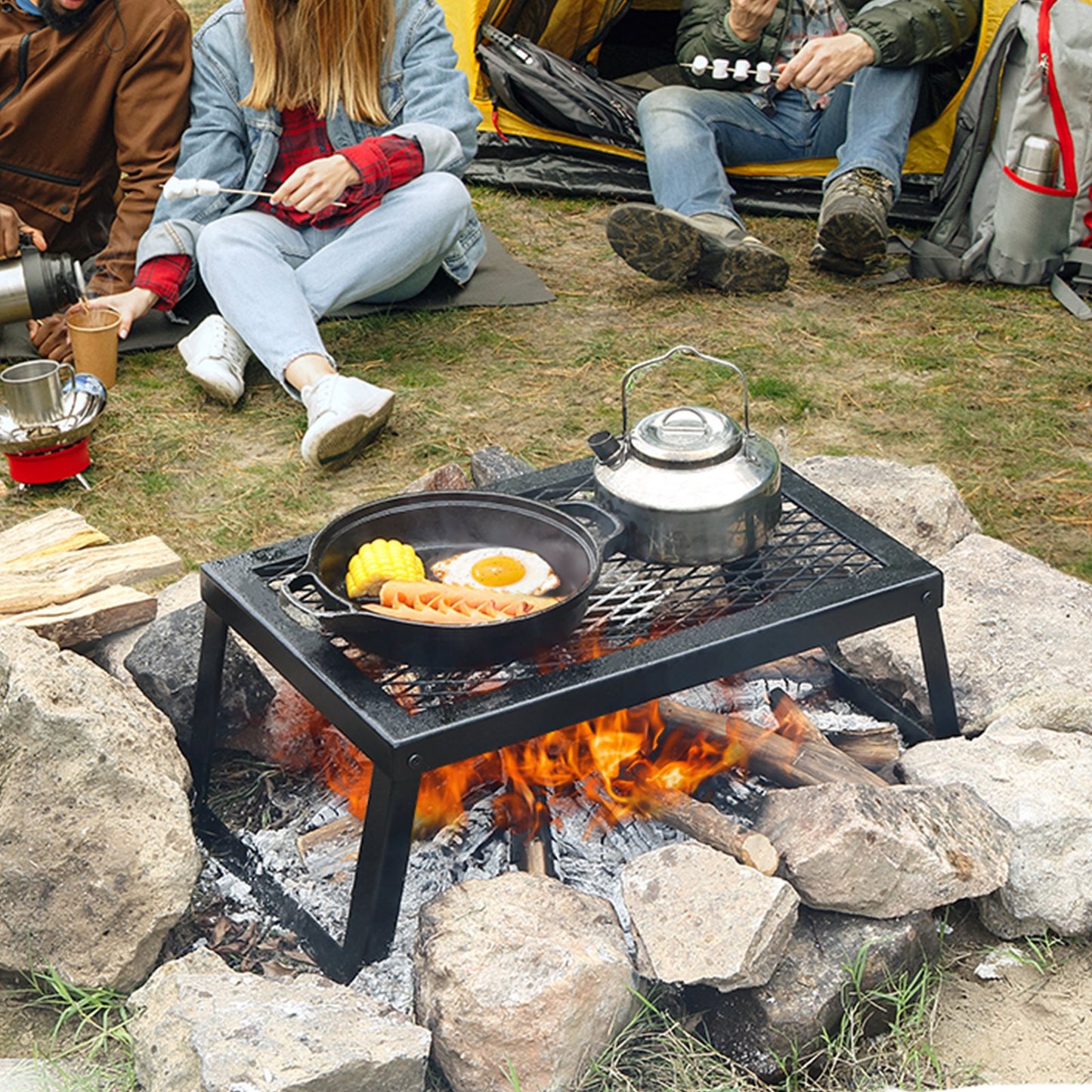 Portable Folding Campfire Grill - Heavy Duty Steel Grate