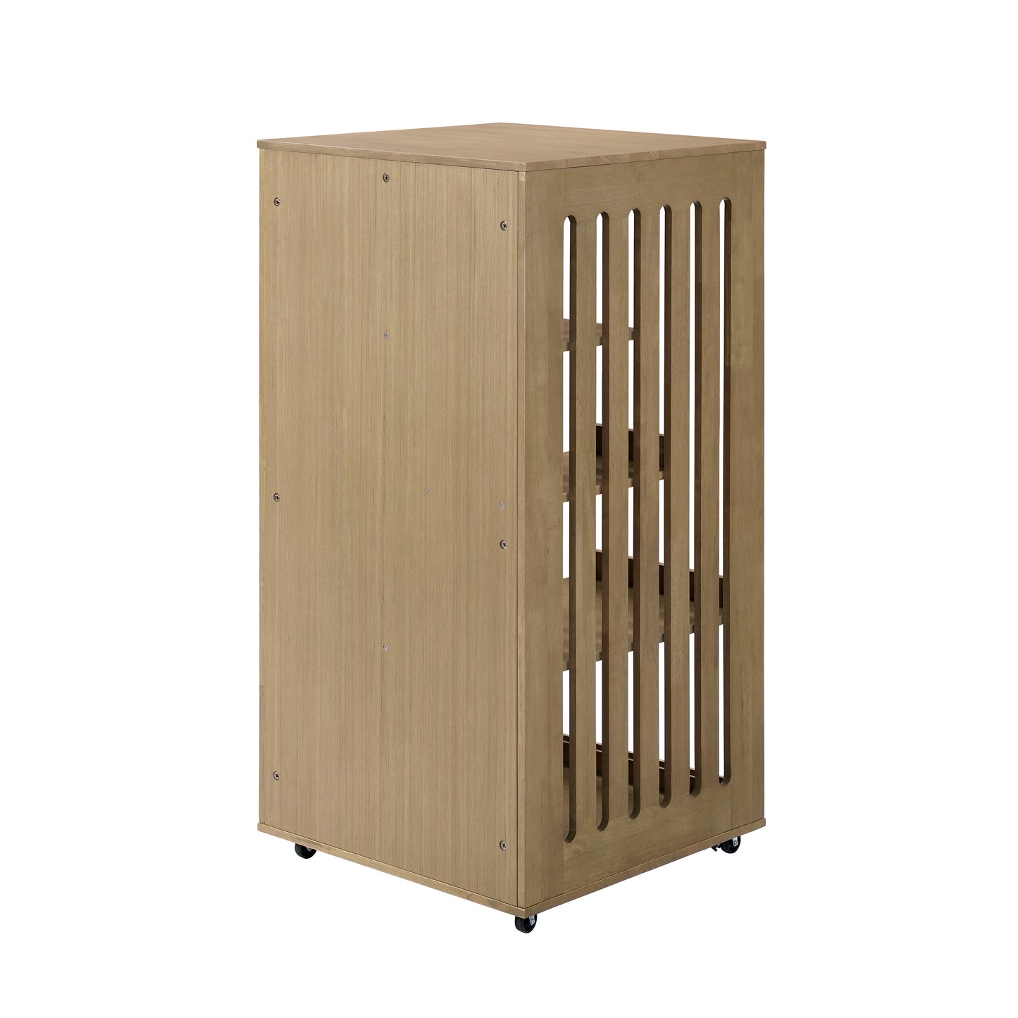 Rubber Wood Cat Enclosure with Multi-Level Shelves & Lockable Wheels - Natural Finish