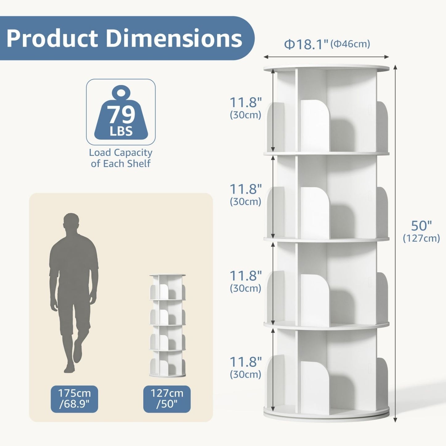 360-Degree Rotating Corner Bookshelf - Space-Saving Design