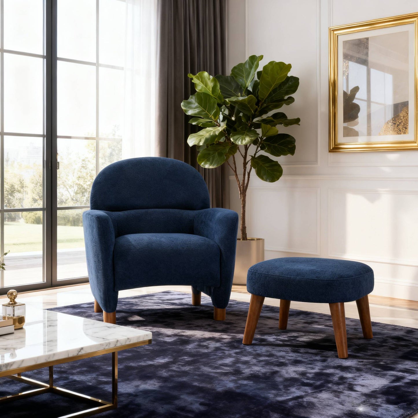 Modern Lazy Chair With Footrest Ottoman - Upholstered Leisure Sofa