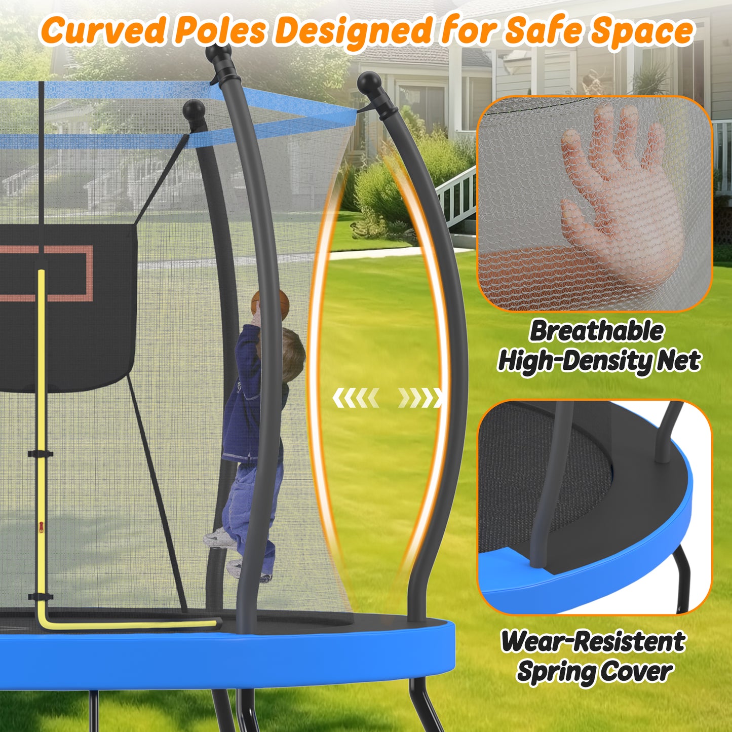 8FT Trampoline With Basketball Hoop, Enclosure Net And Ladder,
