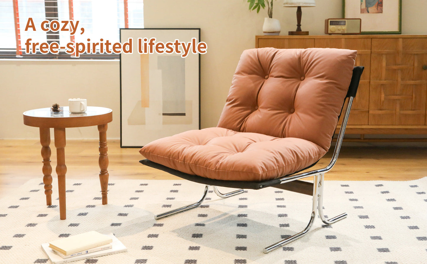 Modern High Back Leather Accent Chair - Brown