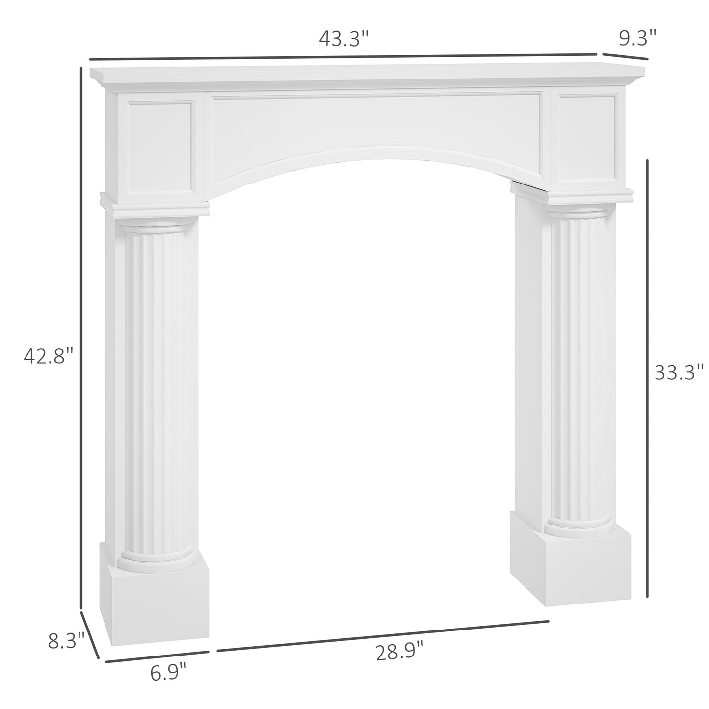 Modern Fireplace Mantel for Electric Fireplaces - 43.3 W x 39.8 H, White