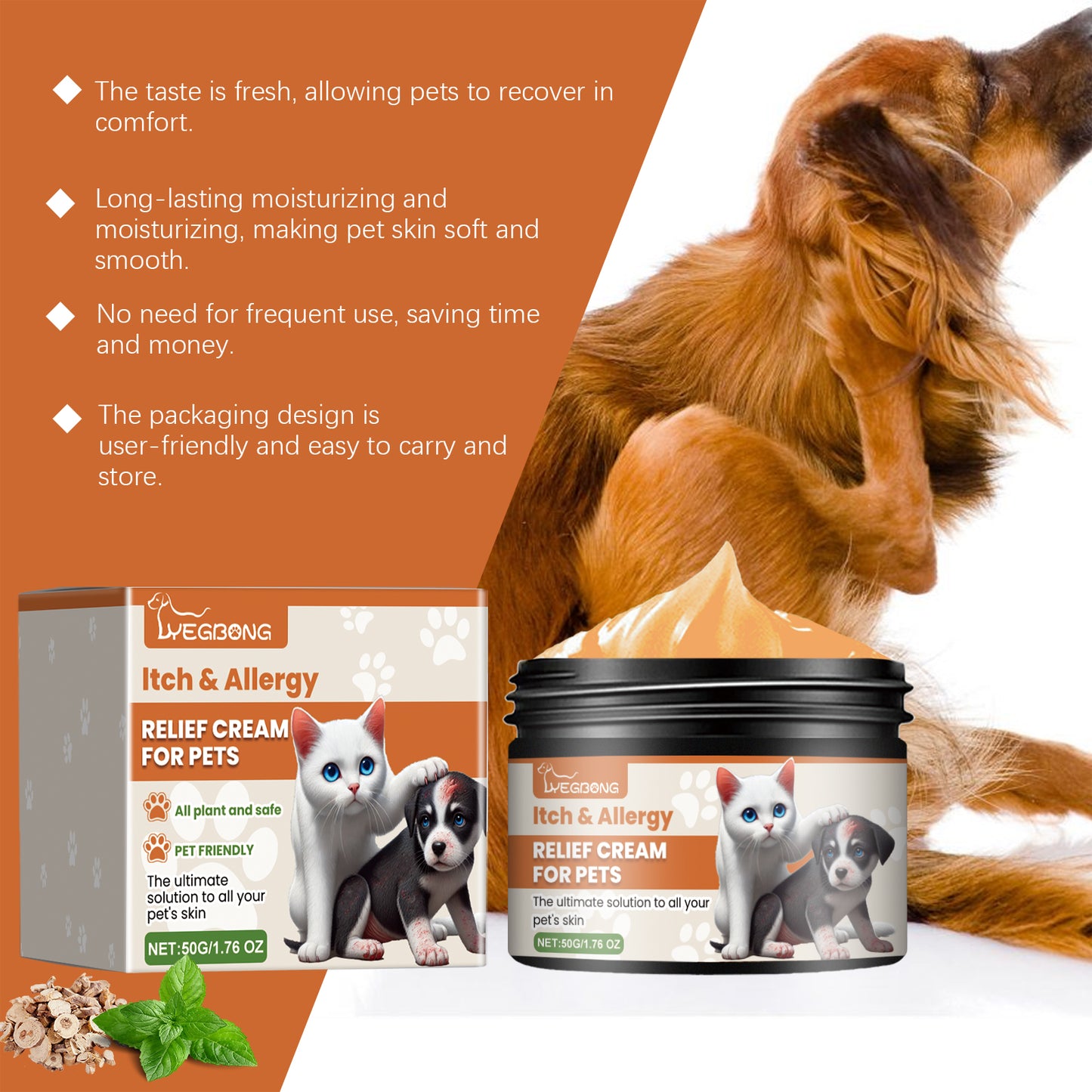 Pet Itch & Allergy Relief Cream for Dogs & Cats - Natural Herbal Skin Soothing 50g