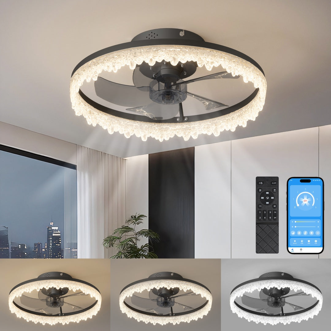 Elegant Black Ceiling Fan with Light - 16-Inch LED Chandelier