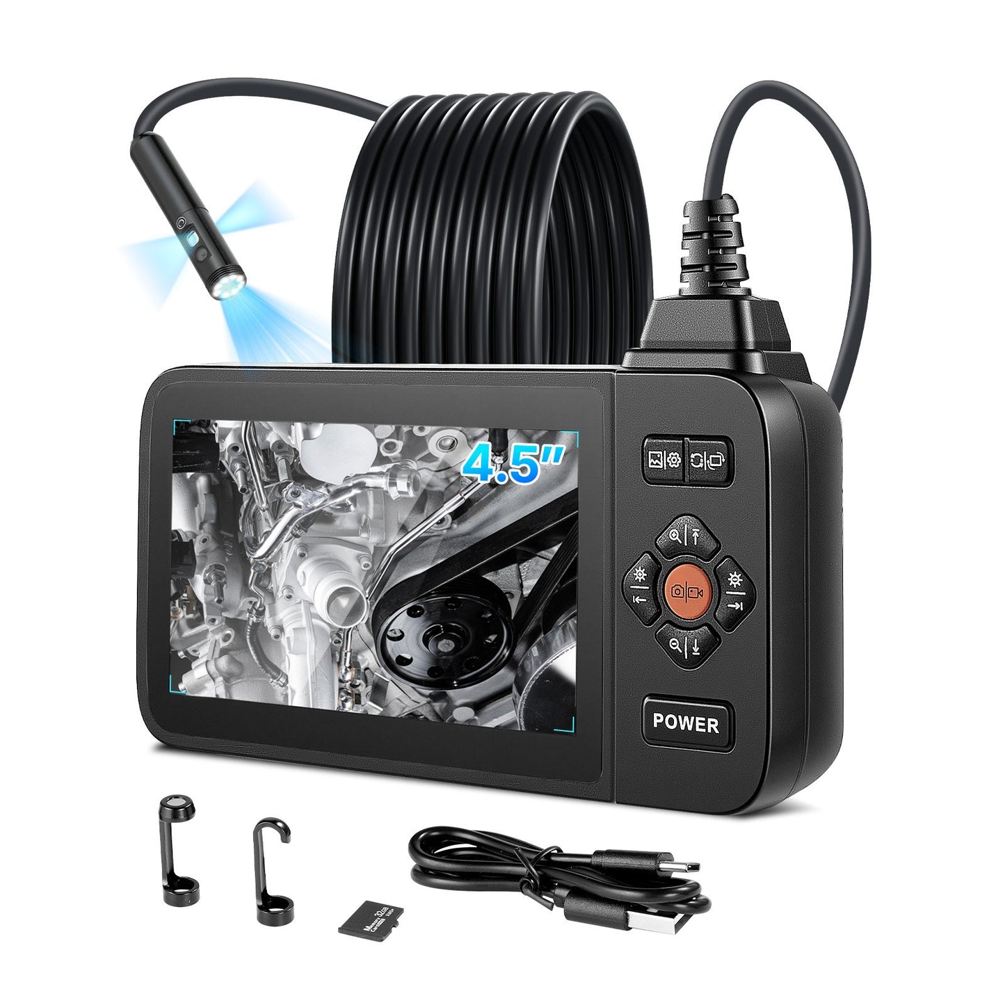 HD Endoscope Camera with 4.5-Inch IPS Screen Waterproof Inspection Snake Camera for Automotive Plumbing