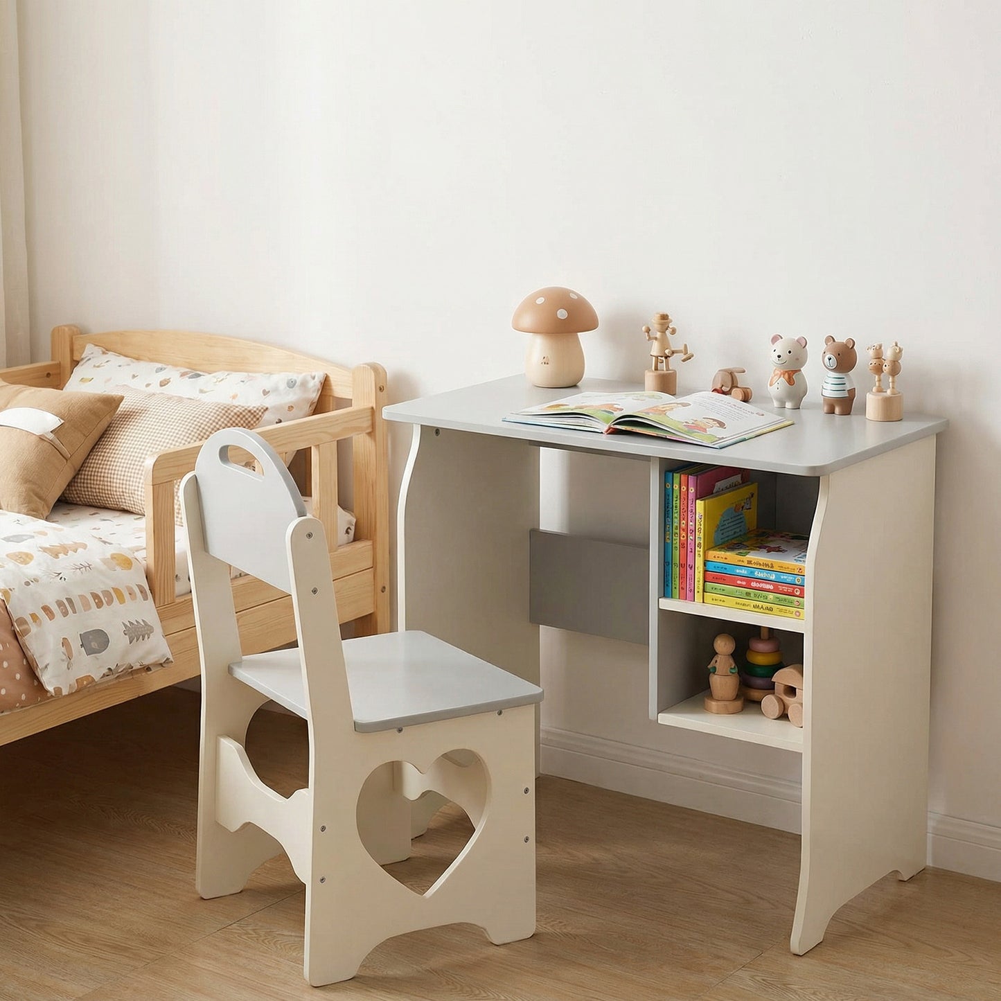 Kids Desk And Chair Set Multifunctional White Grey Toddler Student