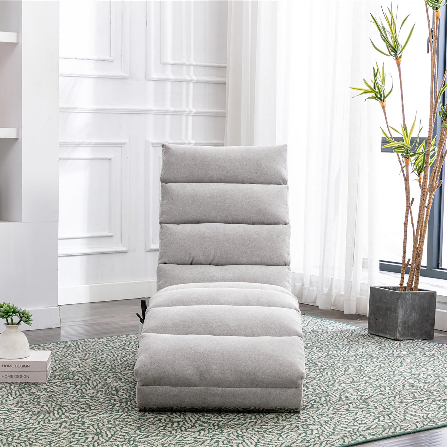 Luxury Upholstered Chaise Lounge Chair with Vibration - Light Grey
