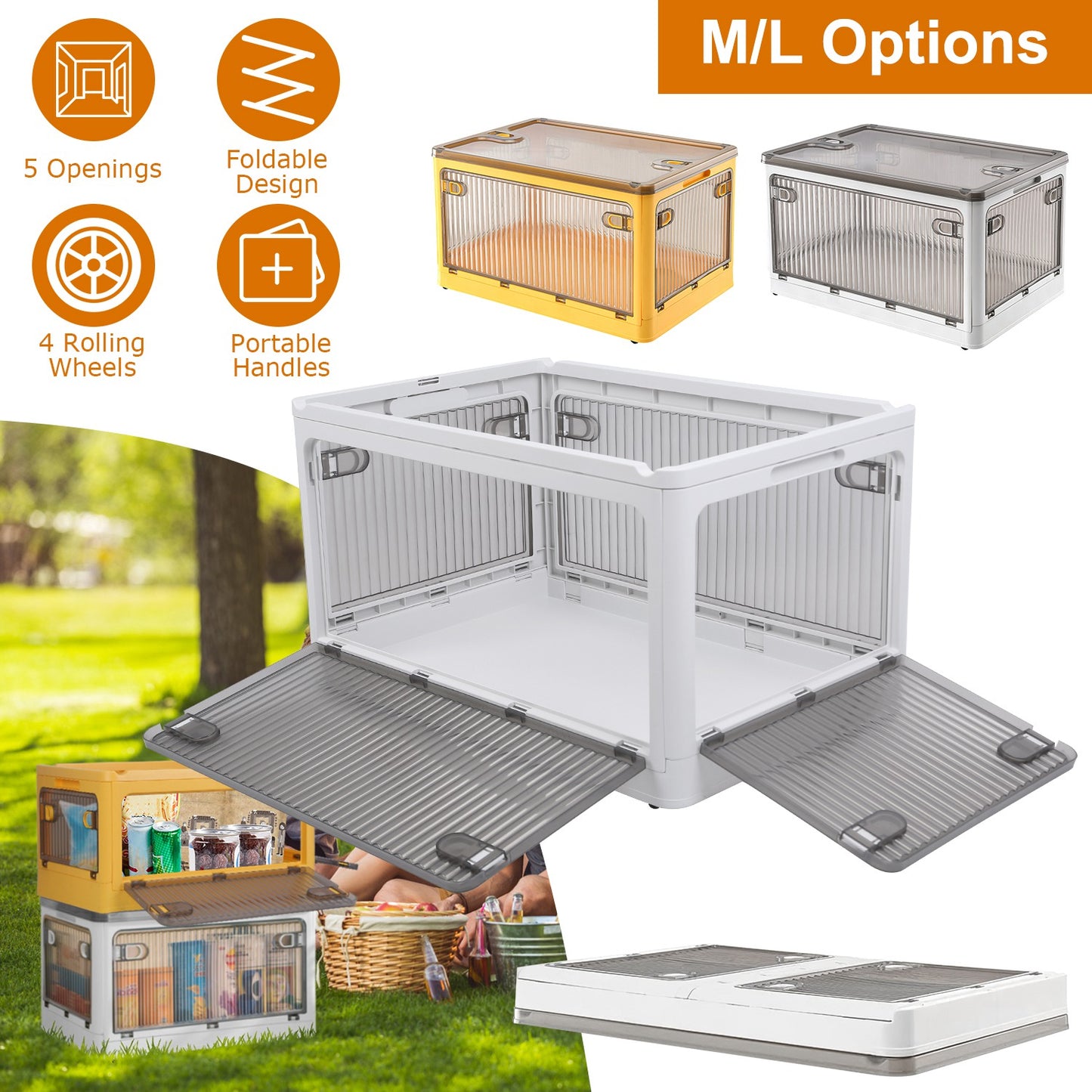 1Pc 70QT 66L Foldable Storage Bins With Lid 4 Doors Collapsible