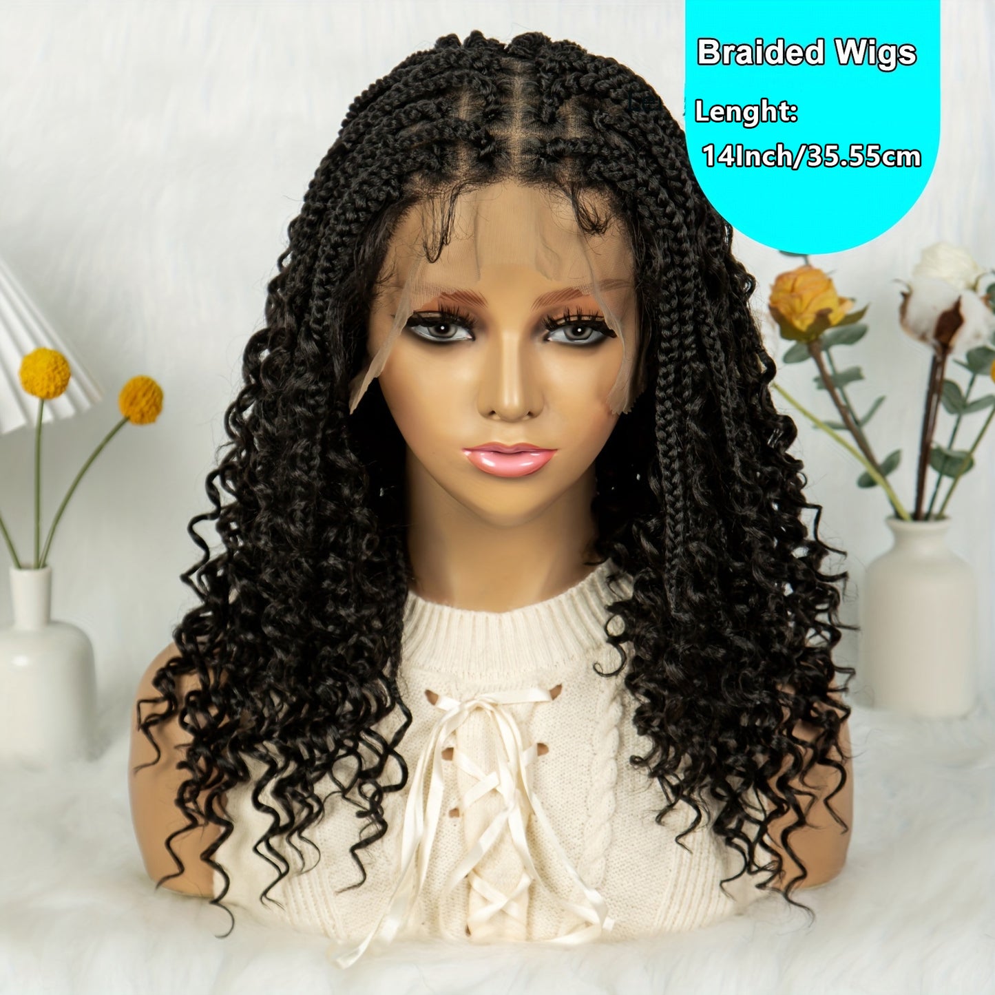 Three-Strand Braid Full Lace Synthetic Wig for Women - Long Curly Hair with Side Bangs